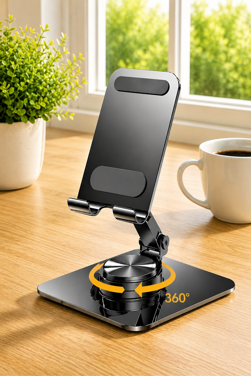 Ayarlanabilir Metal Telefon ve Tablet Standı – 360° Döner Katlanabilir Tasarım